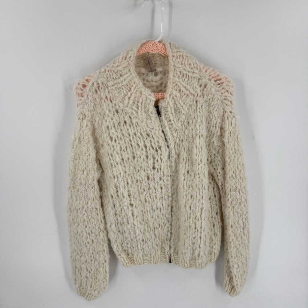 Gudrun & Gudrun Full Zip Chunky Knit Cardigan Cream Large Hand Knitted Wool